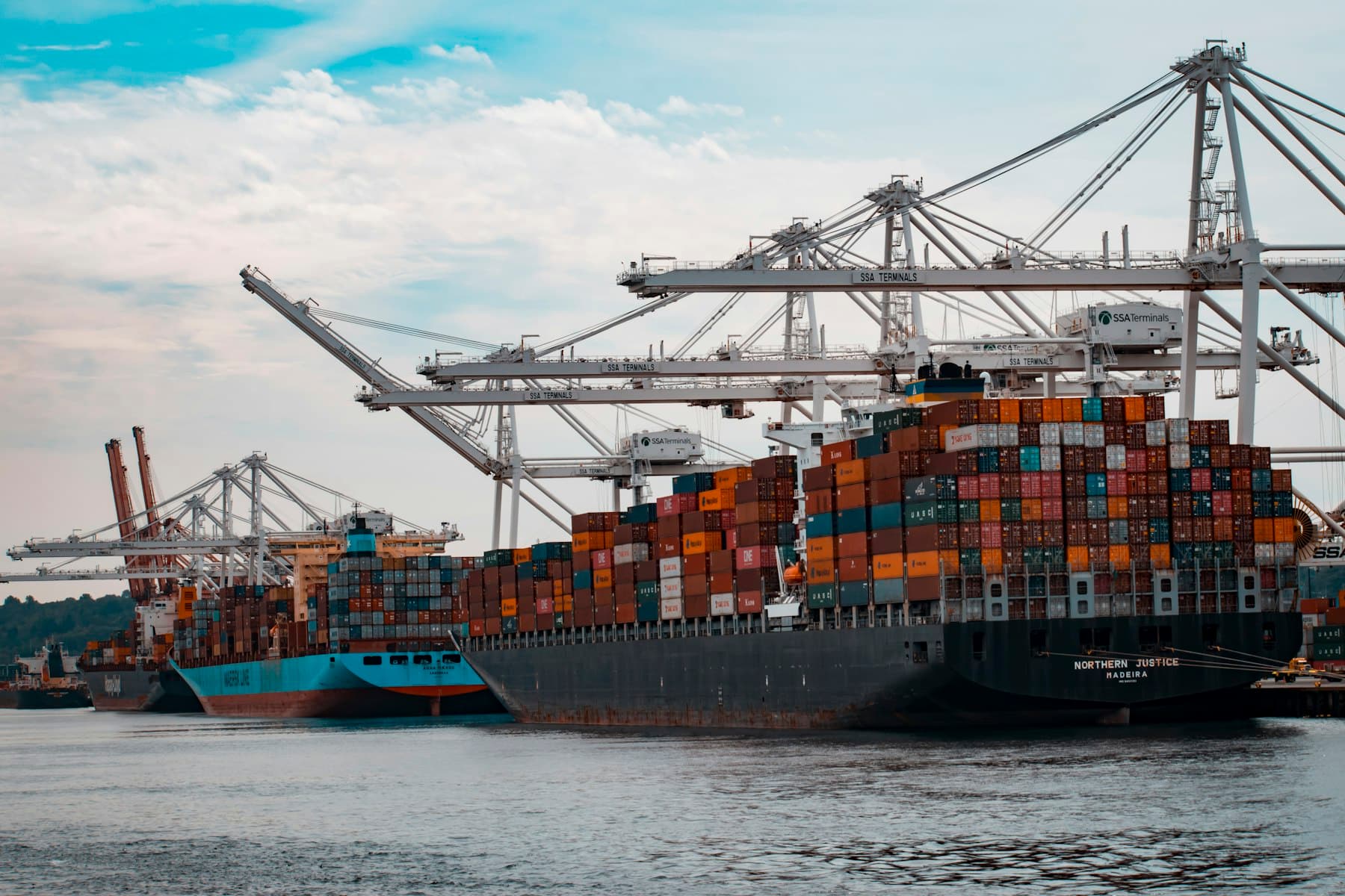 Cargo ships at a working pier