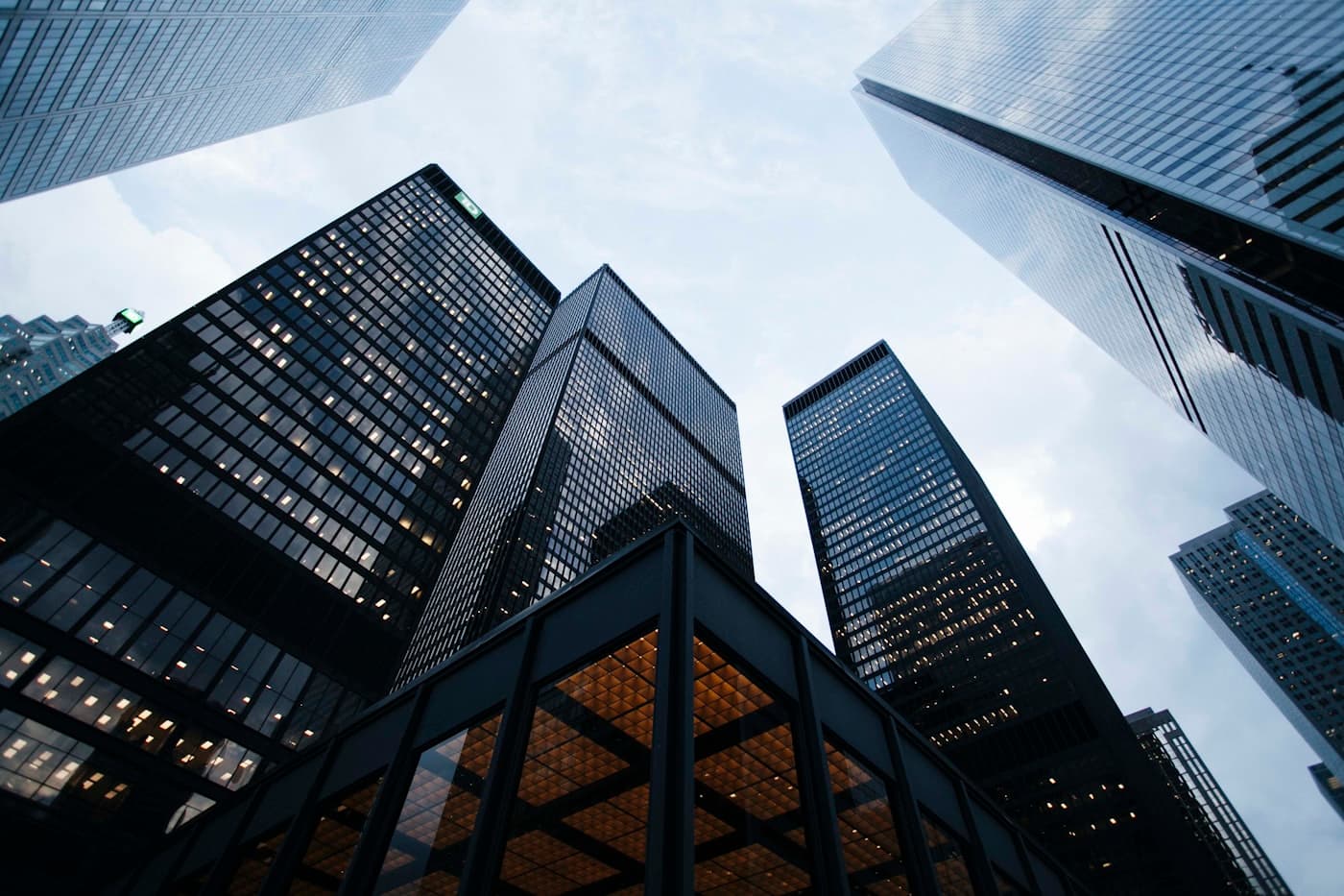 Quiet city buildings at dusk
