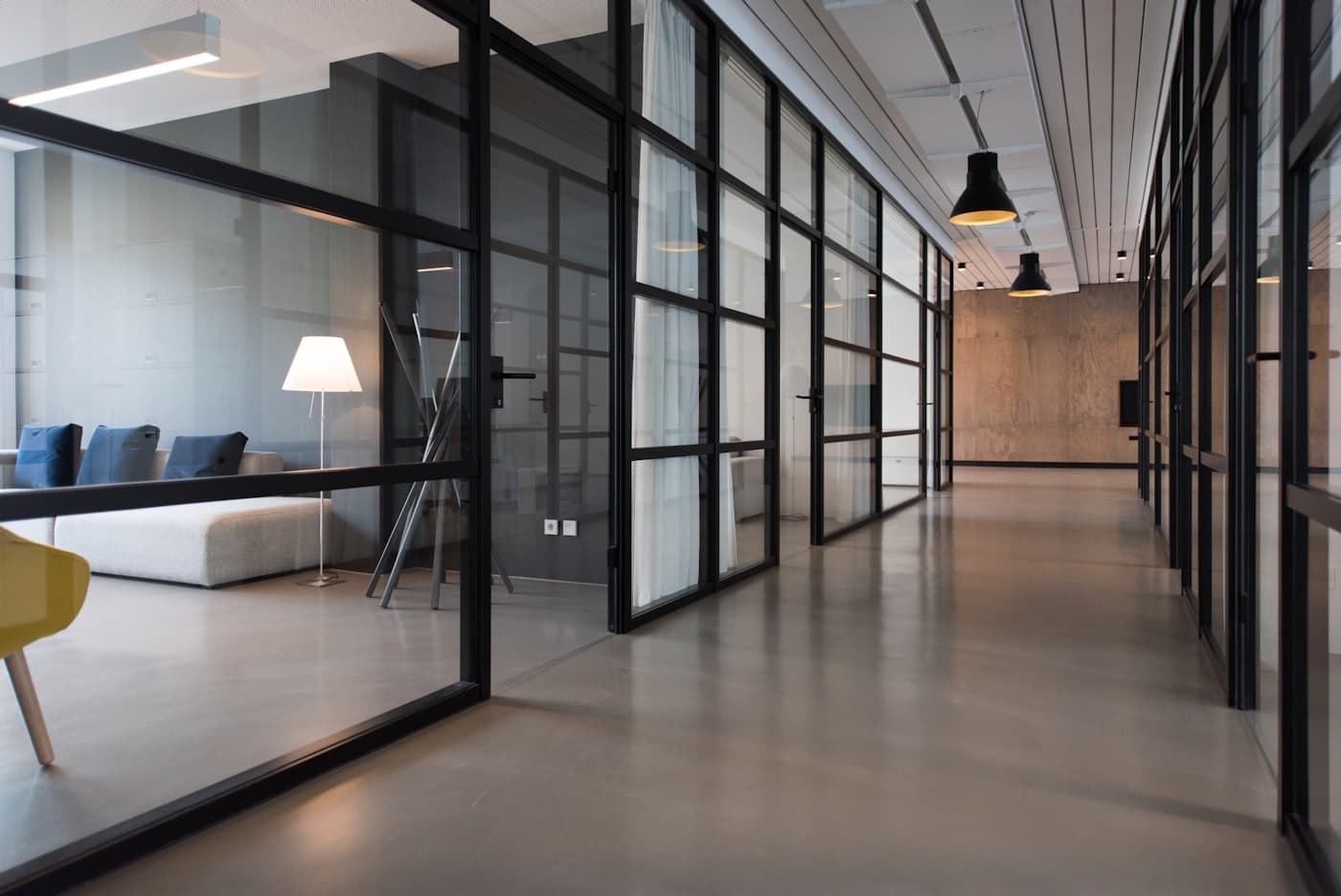 Empty meeting room with a long table